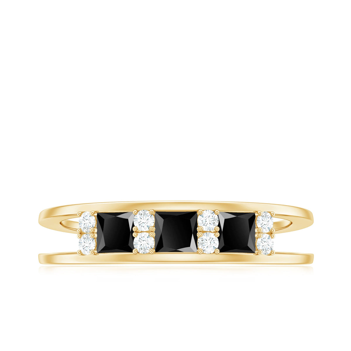Certified Princess Cut Lab Grown Black and White Diamond Double Band Ring