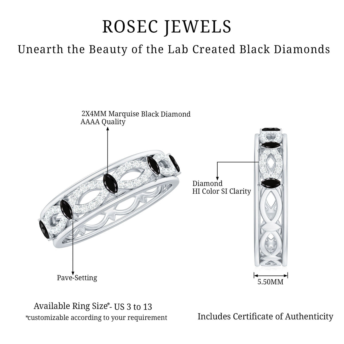 Certified Lab Grown Black and White Diamond Infinity Band Ring