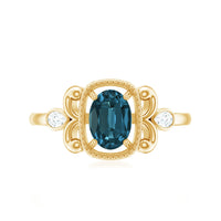 London Blue Topaz and Diamond Art Deco Engagement Ring