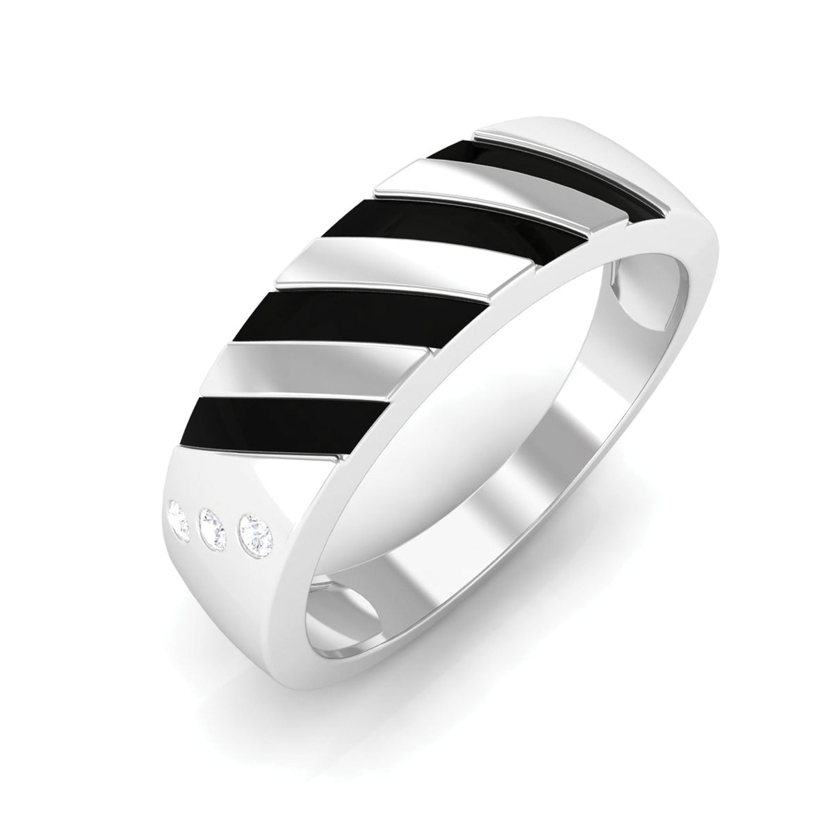 Real Diamond Enamel Band Ring in Flush Setting