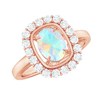 6x8mm Oval Cut Ethiopian Opal Halo Engagement Ring with Moissanite