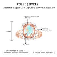6x8mm Oval Cut Ethiopian Opal Halo Engagement Ring with Moissanite