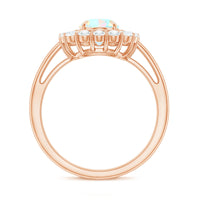 6x8mm Oval Cut Ethiopian Opal Halo Engagement Ring with Moissanite