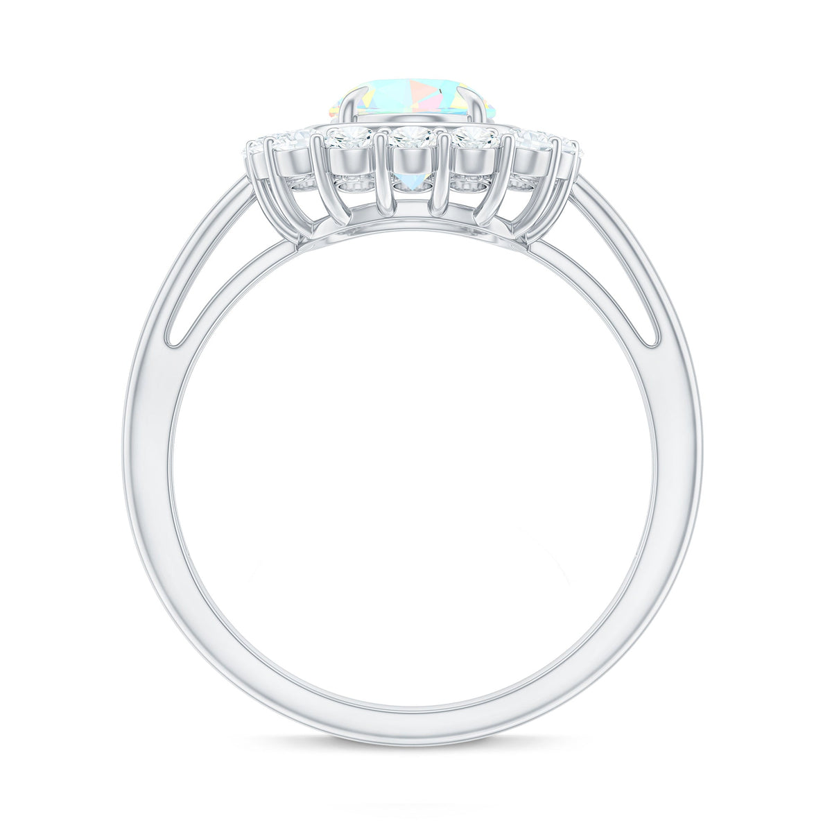 6x8mm Oval Cut Ethiopian Opal Halo Engagement Ring with Moissanite