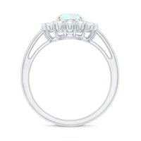 6x8mm Oval Cut Ethiopian Opal Halo Engagement Ring with Moissanite