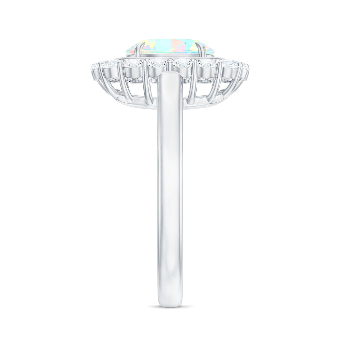 6x8mm Oval Cut Ethiopian Opal Halo Engagement Ring with Moissanite