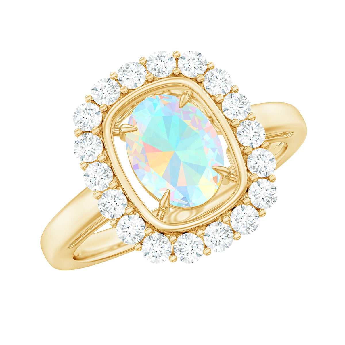 6x8mm Oval Cut Ethiopian Opal Halo Engagement Ring with Moissanite