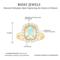 6x8mm Oval Cut Ethiopian Opal Halo Engagement Ring with Moissanite