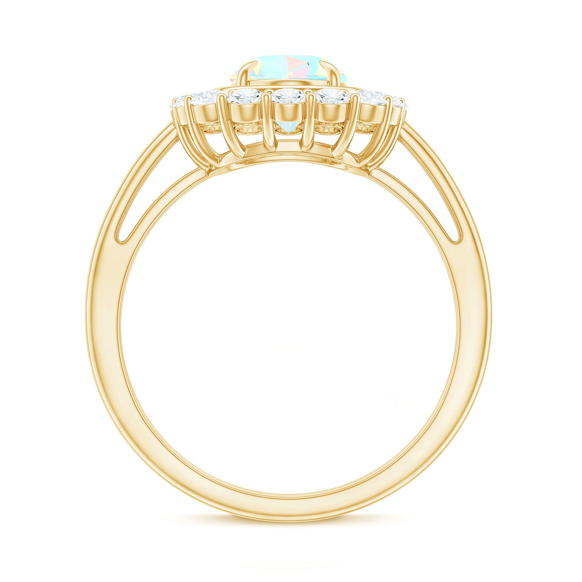 6x8mm Oval Cut Ethiopian Opal Halo Engagement Ring with Moissanite