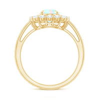 6x8mm Oval Cut Ethiopian Opal Halo Engagement Ring with Moissanite