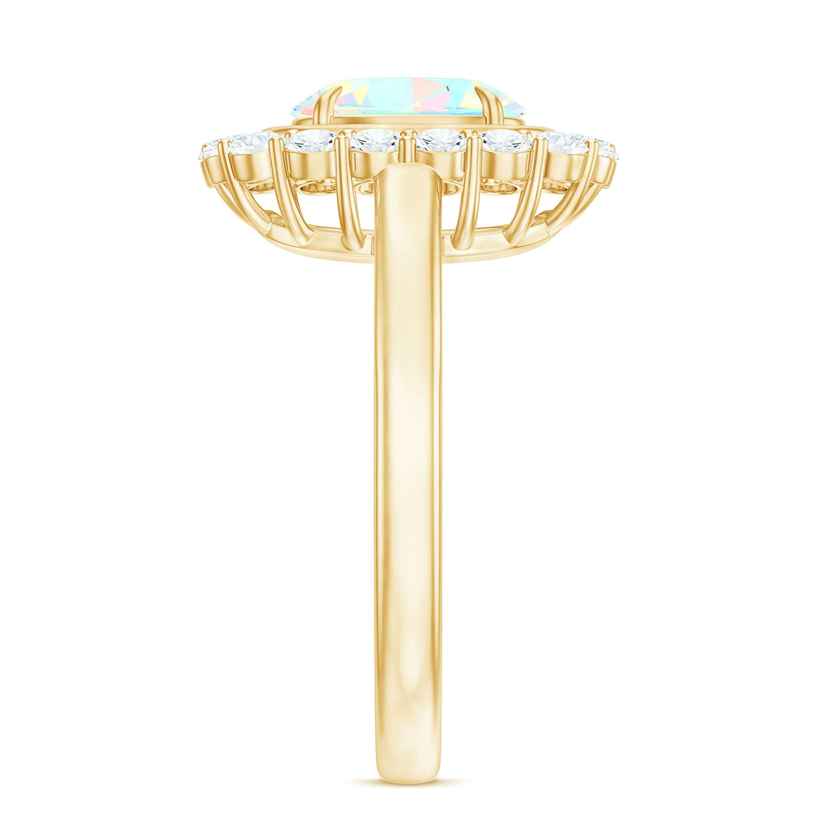 6x8mm Oval Cut Ethiopian Opal Halo Engagement Ring with Moissanite