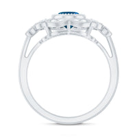 Real Oval London Blue Topaz Vintage Engagement Ring with Diamond