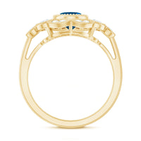 Real Oval London Blue Topaz Vintage Engagement Ring with Diamond