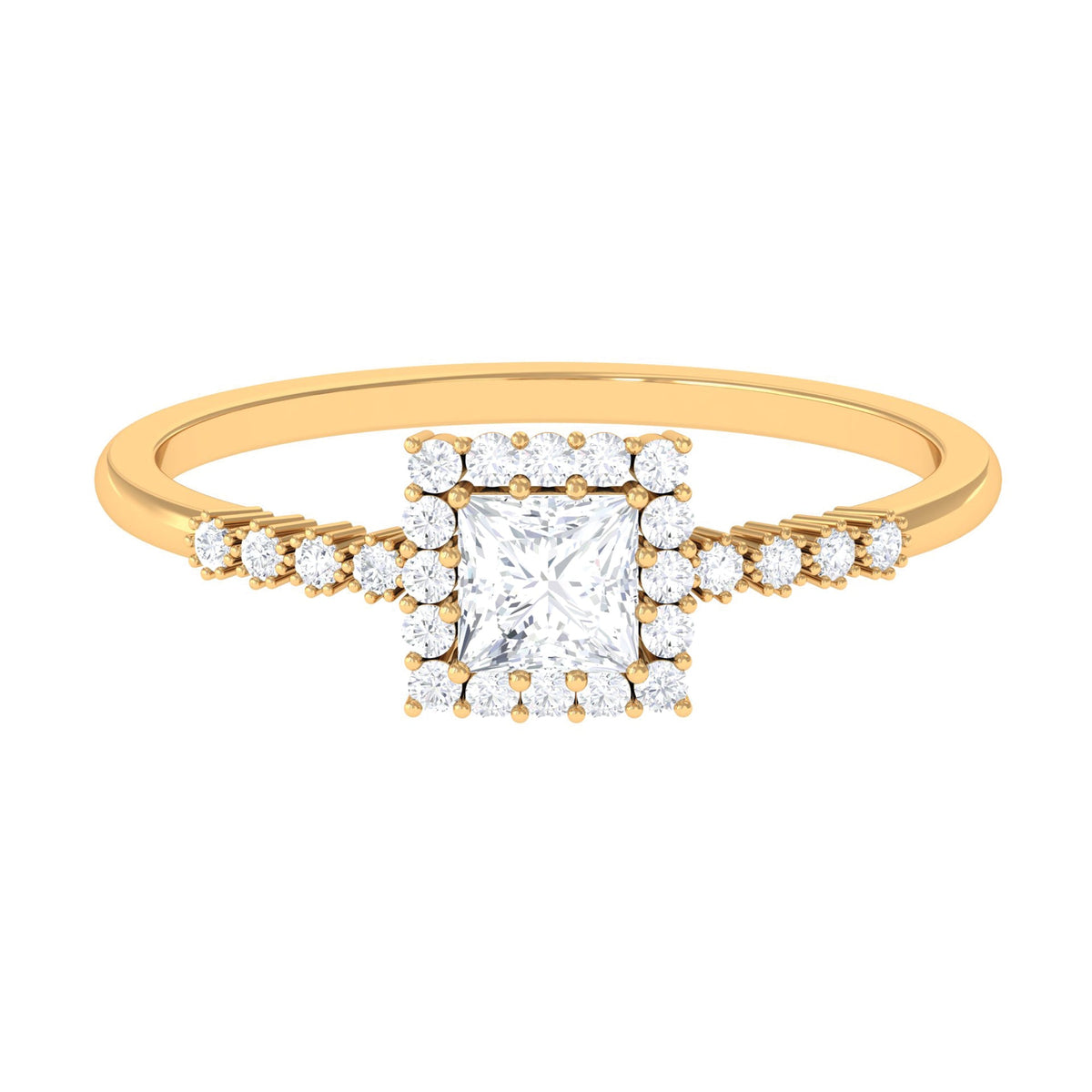 Certified Princess Cut Moissanite Engagement Ring with Halo