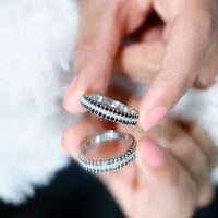 Certified Lab Grown Black and White Diamond Three Row Wedding Band