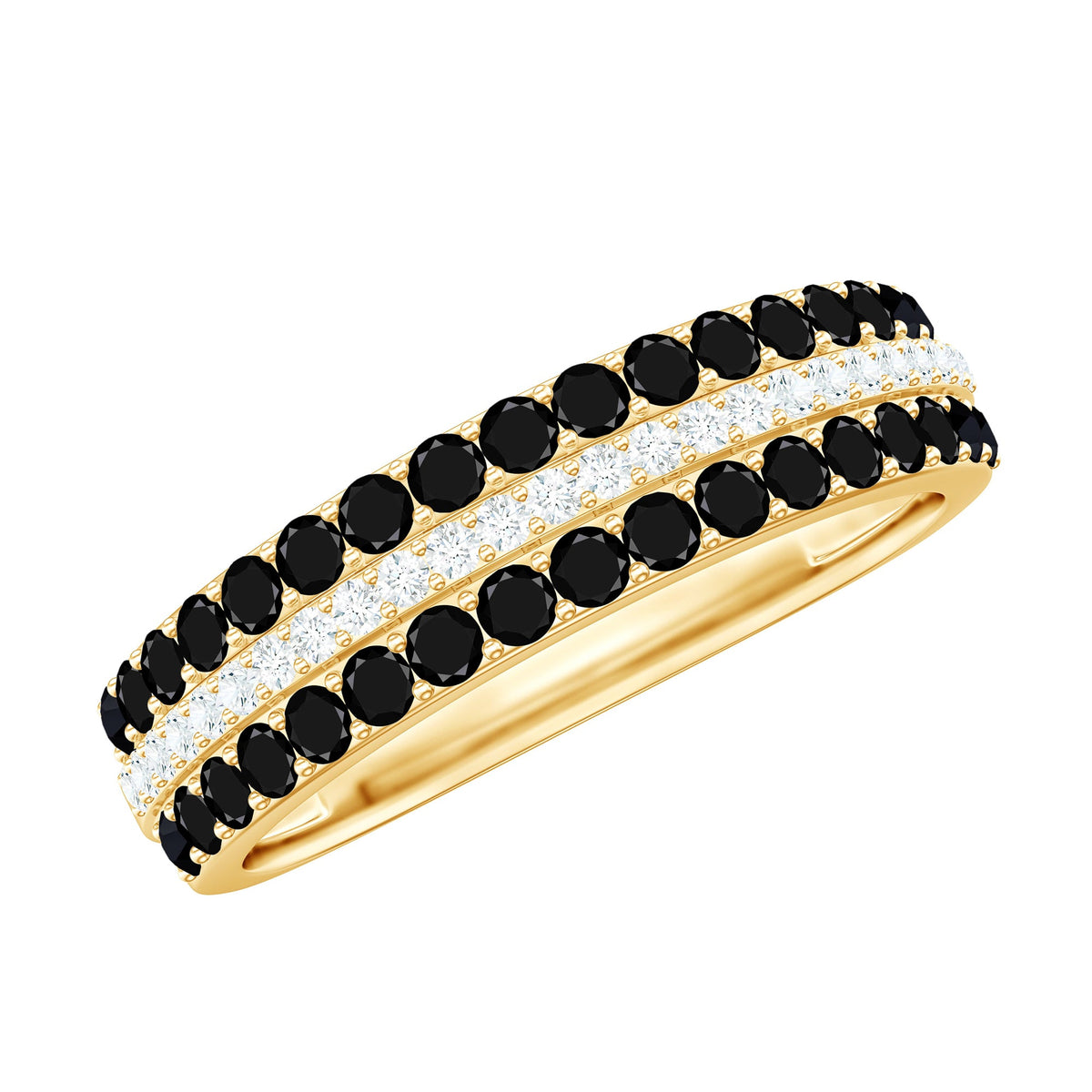 Certified Lab Grown Black and White Diamond Three Row Wedding Band