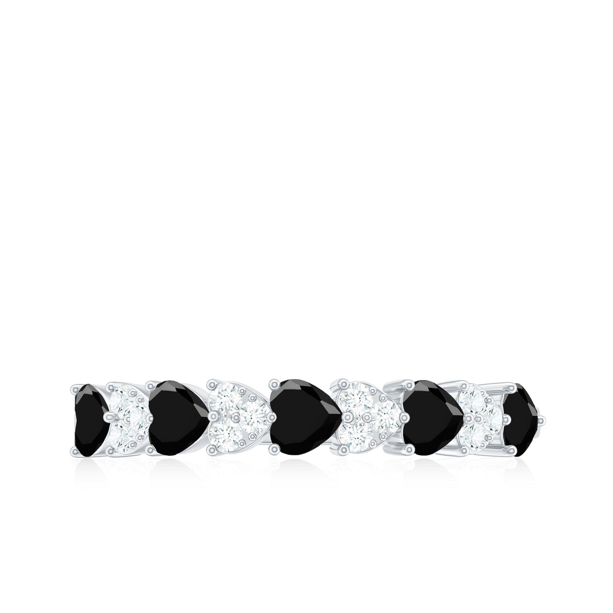 3/4 CT Created Black Diamond Heart Half Eternity Ring with Diamond