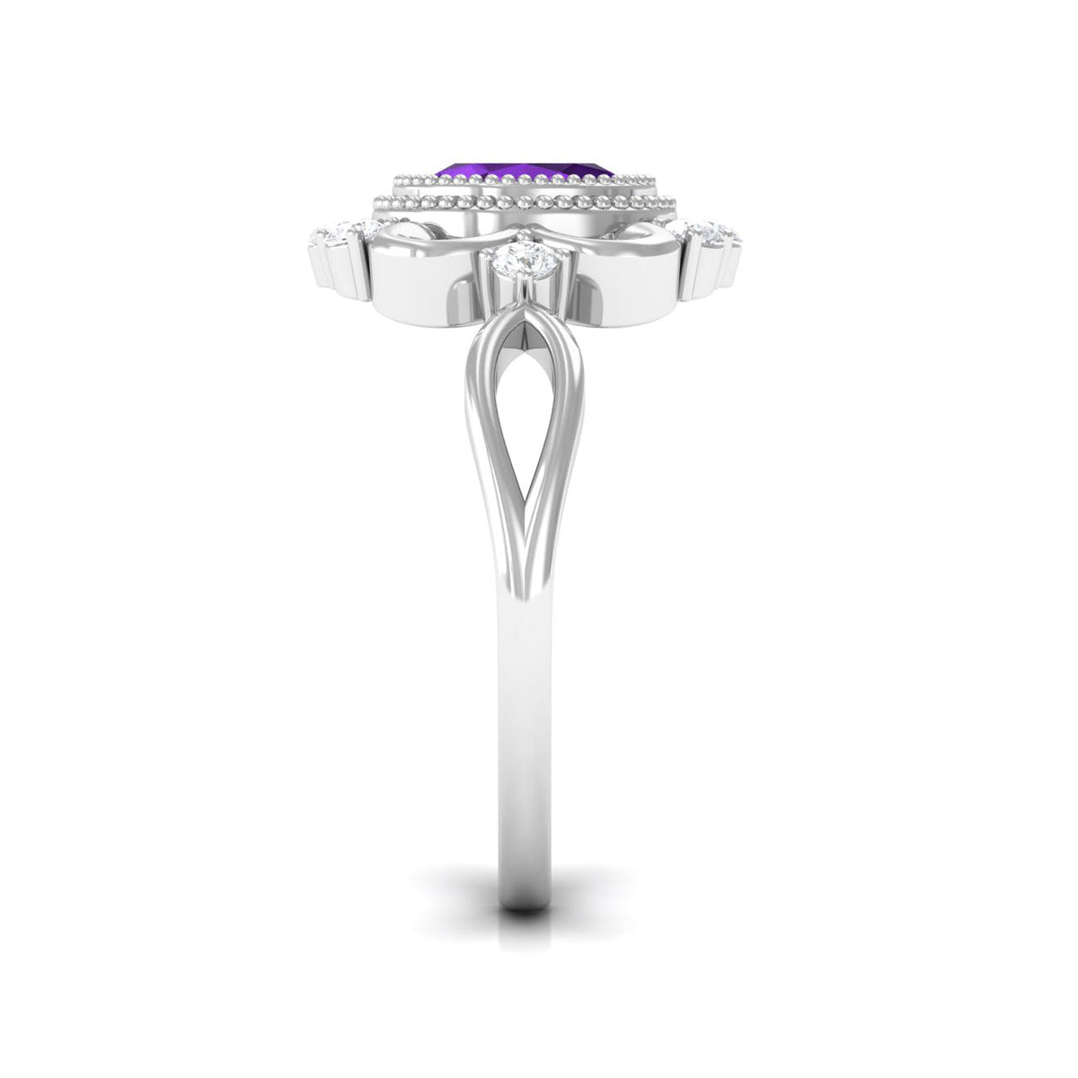 Vintage-inspired 1 Carat Amethyst oval engagement ring with diamond accents, featuring Rosec Jewels' elegant ring design.