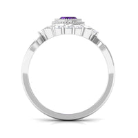 Vintage inspired 1 carat amethyst oval engagement ring with diamond accents by Rosec Jewels, showing the detailed ring design.