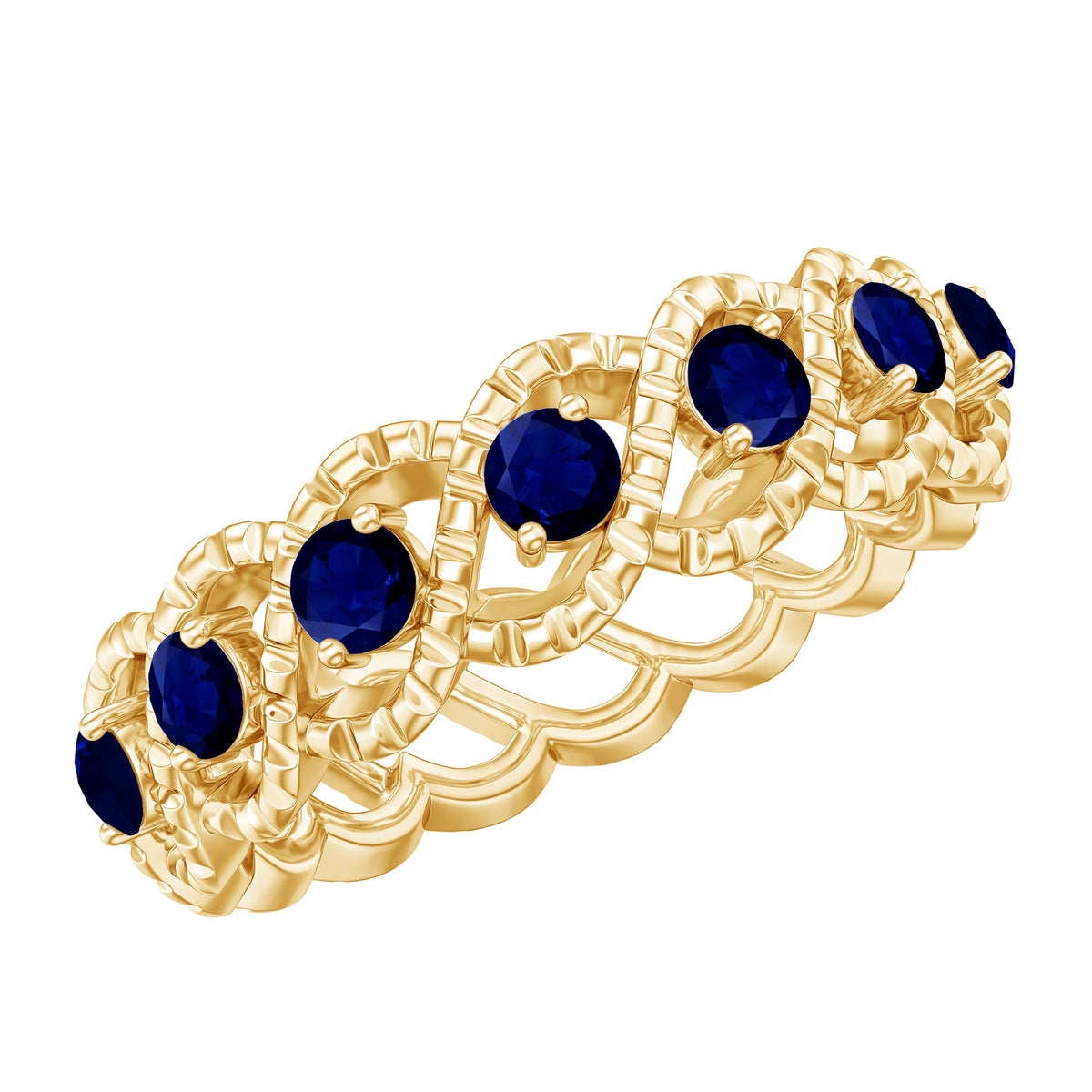 Natural blue sapphire infinity band ring by Rosec Jewels featuring a continuous row of blue sapphires for anniversaries.