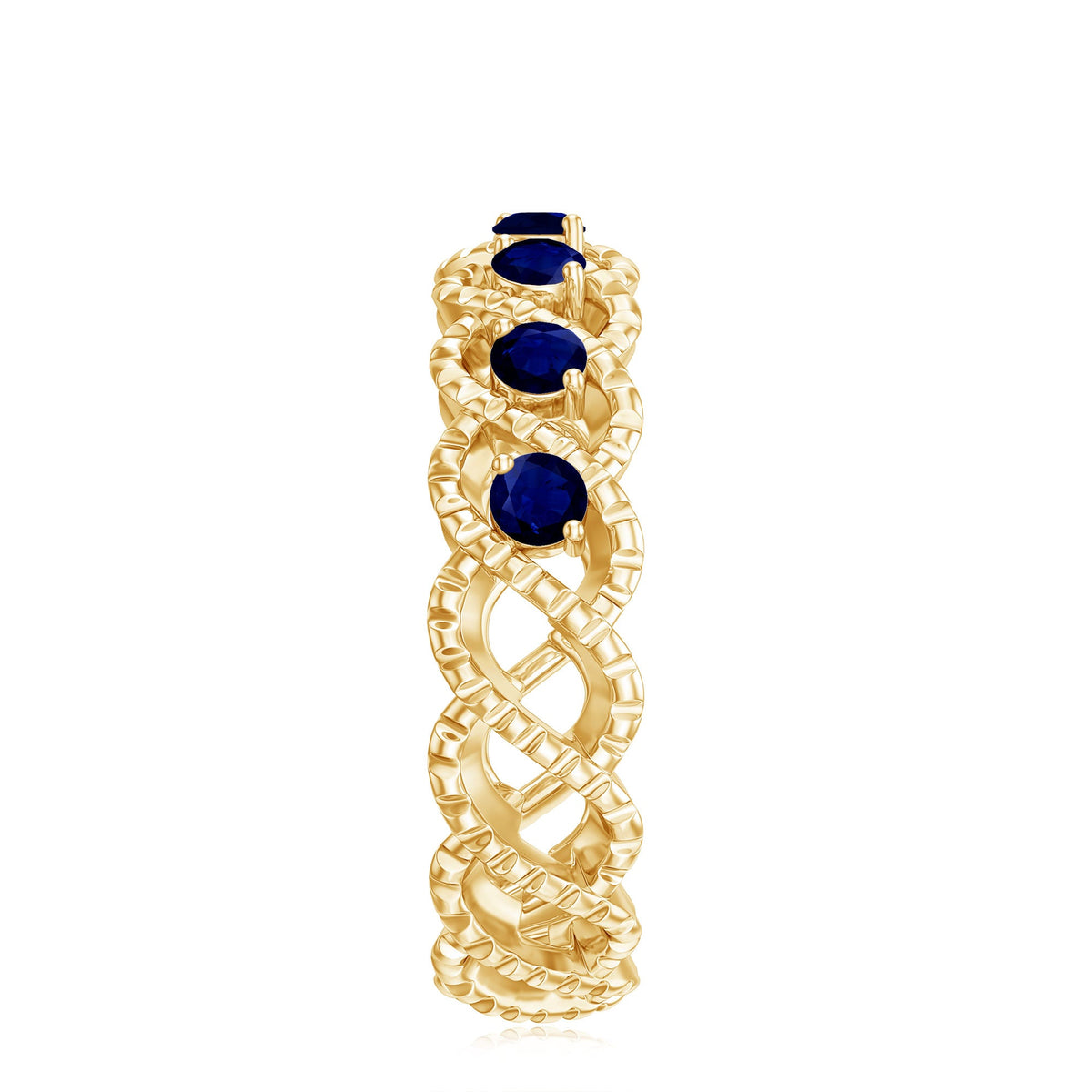 Natural blue sapphire infinity ring by Rosec Jewels, showcasing a shimmering blue sapphire centerpiece on a sleek silver band.