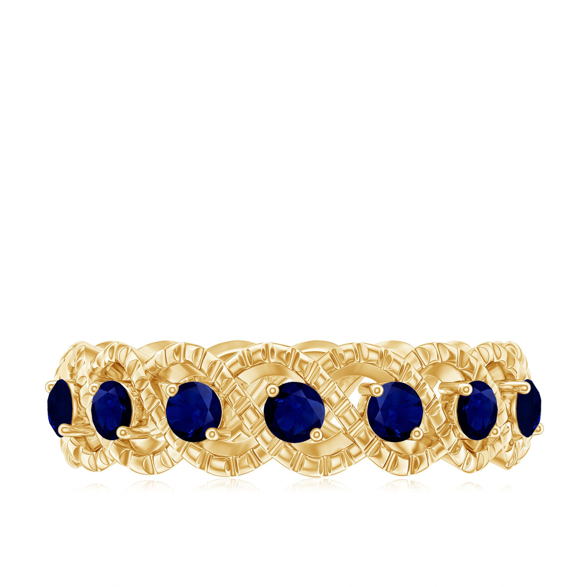Elegant blue sapphire infinity band ring by Rosec Jewels featuring a continuous row of shimmering blue sapphires.