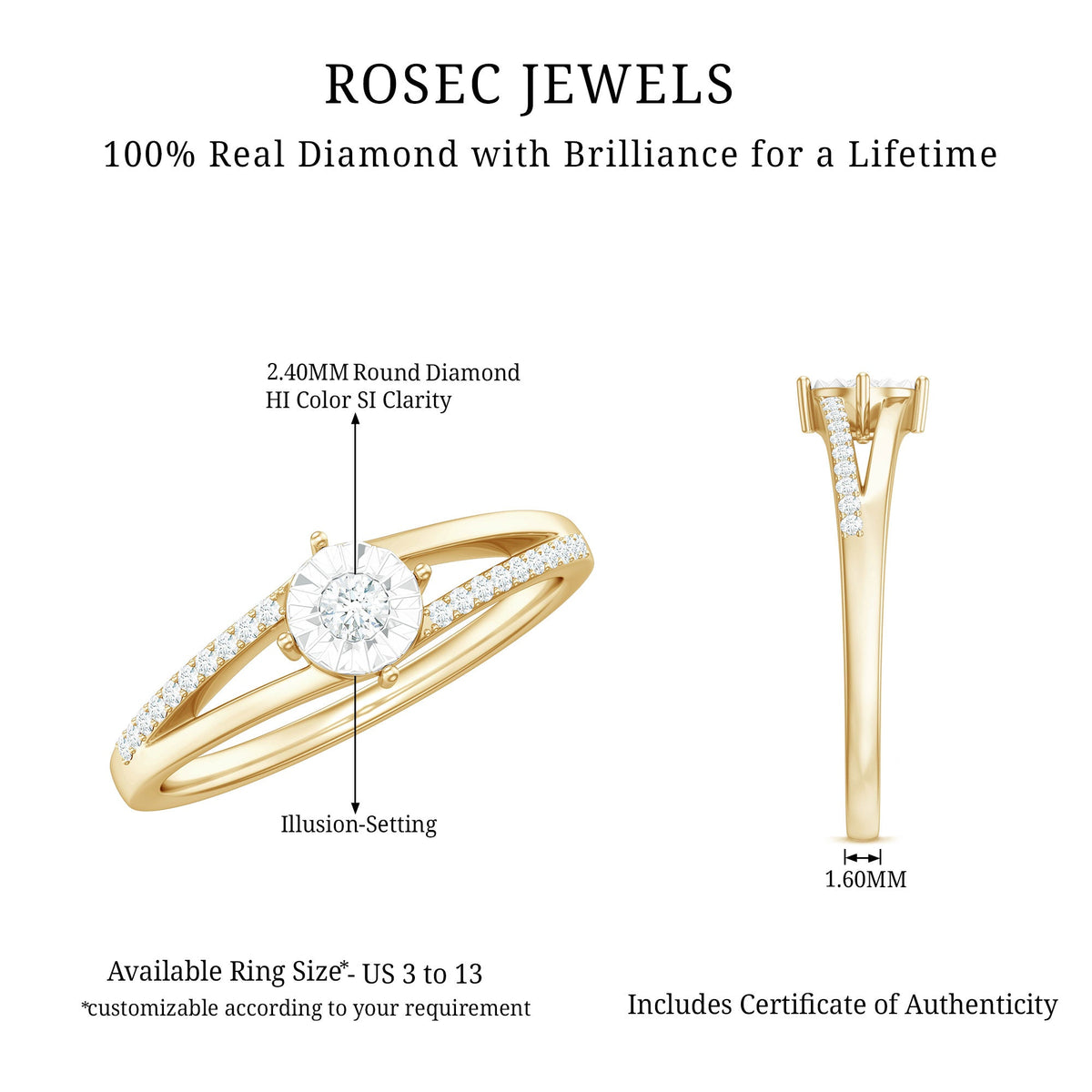 Natural Diamond Engagement Ring with Split Shank