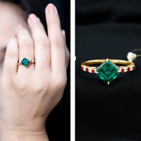 6 Carat Lab Created Emerald Engagement Ring with Lab Ruby and Diamond