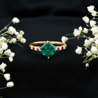 6 Carat Lab Created Emerald Engagement Ring with Lab Ruby and Diamond