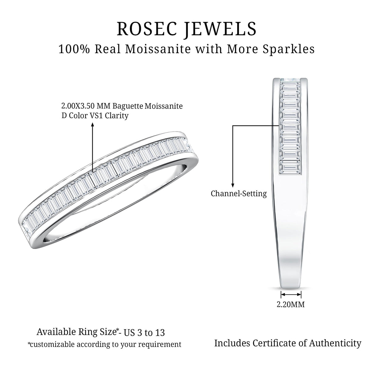 Channel Set Certified Moissanite Half Eternity Band Ring