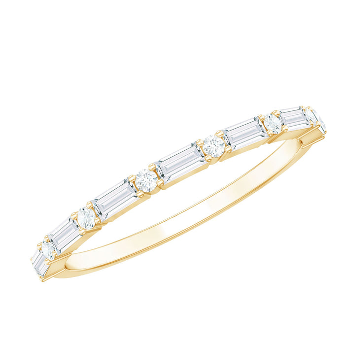 Minimalist moissanite stackable wedding ring for women, elegant Rosec Jewels ring with sparkling gemstones and sleek design.