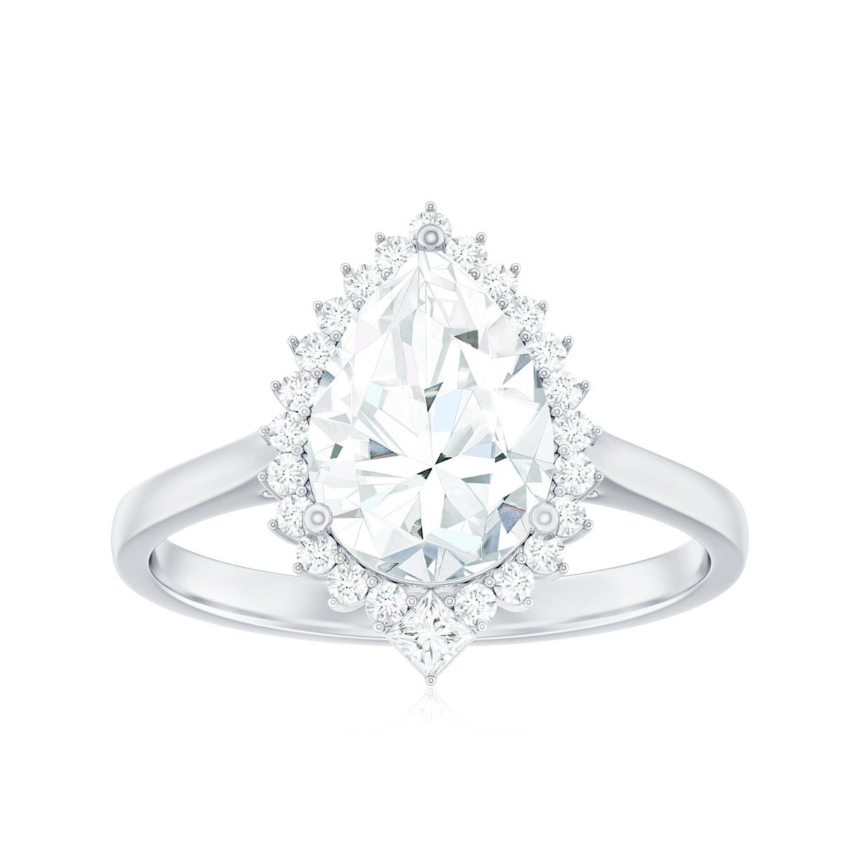 Pear Shape Moissanite Huge Engagement Ring with Halo