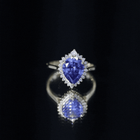 Certified 3 Carat Lab Grown Blue Sapphire Pear Shaped Engagement Ring with Diamond Halo