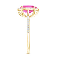 Oval Cut Created Pink Sapphire and Diamond Halo Ring