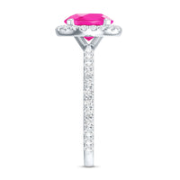 2.25 Carat Round Lab Grown Pink Sapphire and Diamond Engagement Ring
