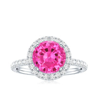 2.25 Carat Round Lab Grown Pink Sapphire and Diamond Engagement Ring