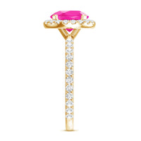 2.25 Carat Round Lab Grown Pink Sapphire and Diamond Engagement Ring