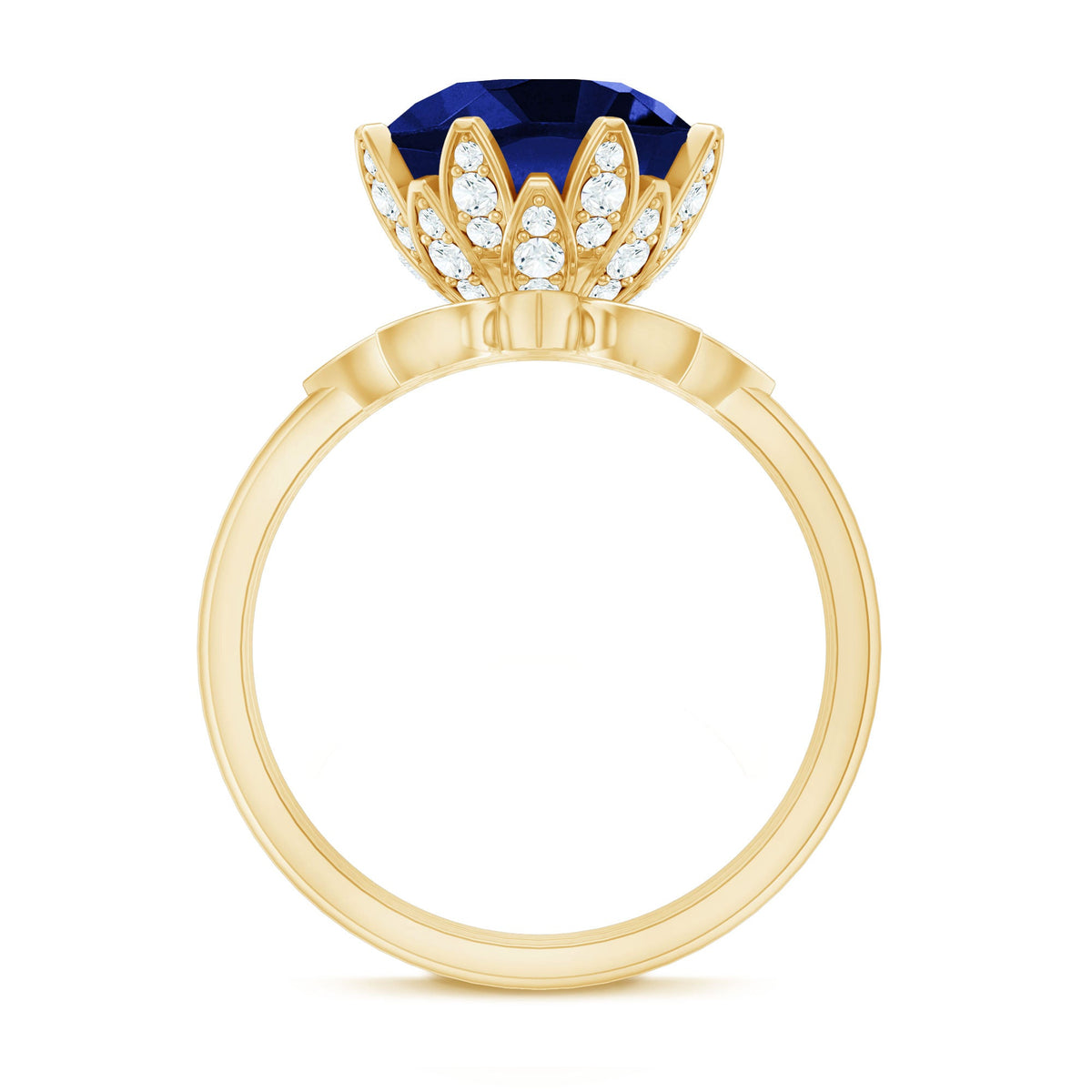 Nature Inspired 4.5 Carat Lab Grown Blue Sapphire Diamond Engagement Ring with Enhancer