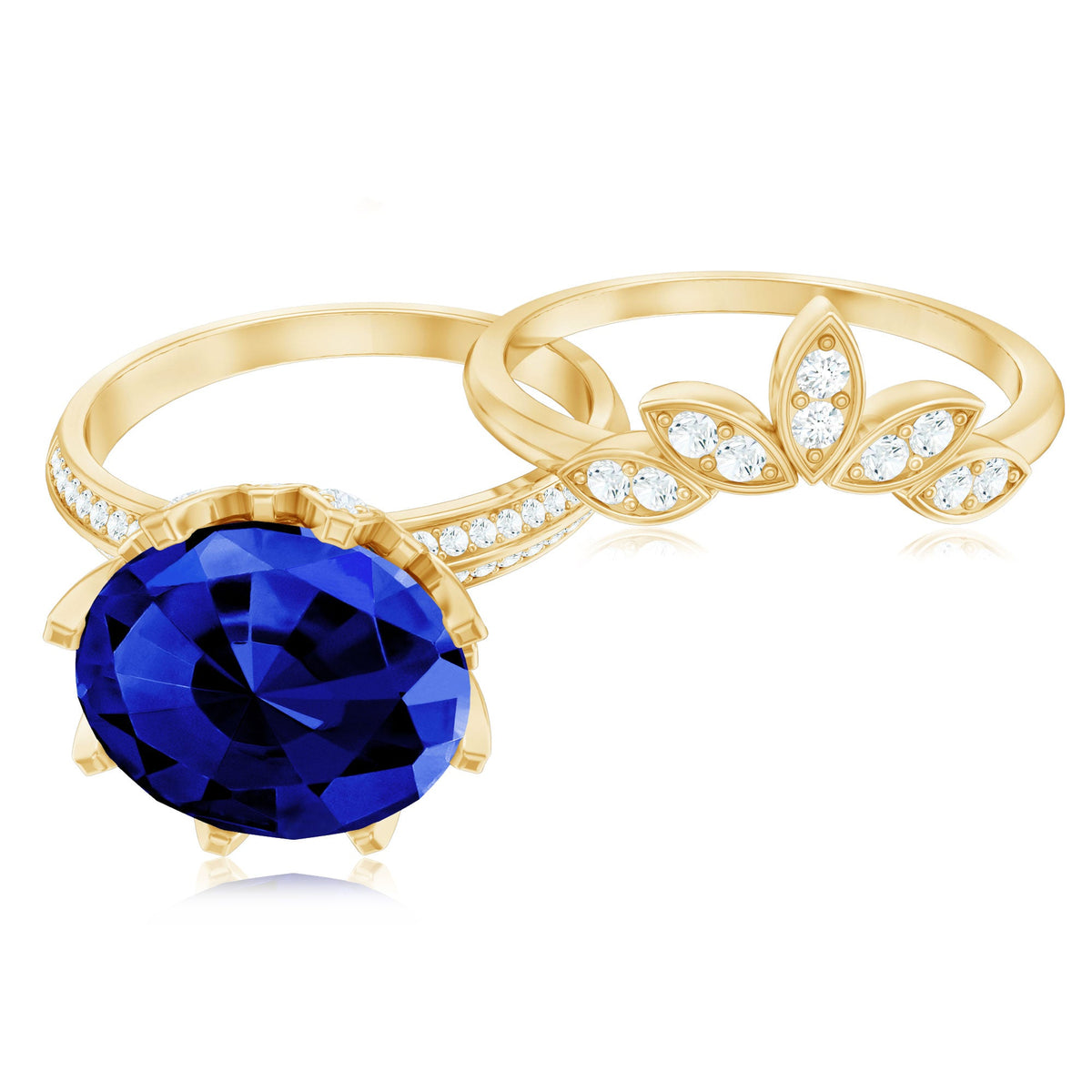 Nature Inspired 4.5 Carat Lab Grown Blue Sapphire Diamond Engagement Ring with Enhancer