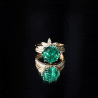 Floral Inspired Lab Grown Emerald Bridal Engagement Ring With Moissanite Enhancer
