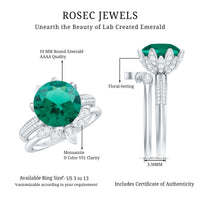 Floral Inspired Lab Grown Emerald Bridal Engagement Ring With Moissanite Enhancer