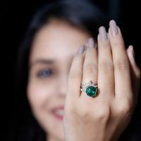 Floral Inspired Lab Grown Emerald Bridal Engagement Ring With Moissanite Enhancer