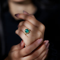 Floral Inspired Lab Grown Emerald Bridal Engagement Ring With Moissanite Enhancer