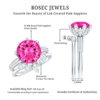 Floral Inspired Lab Grown Pink Sapphire Bridal Wedding Ring Set With Moissanite