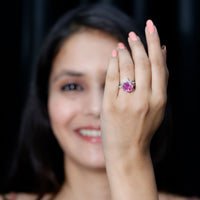 Floral Inspired Lab Grown Pink Sapphire Bridal Wedding Ring Set With Moissanite