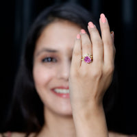Floral Inspired Lab Grown Pink Sapphire Bridal Wedding Ring Set With Moissanite