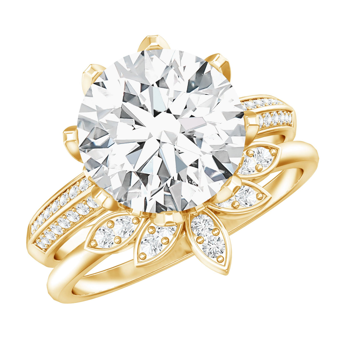 Cubic Zirconia Floral Inspired Wedding Ring Set For Women