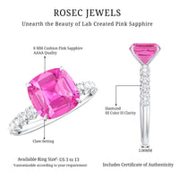 2.75 Carat Cushion Cut Lab Created Pink Sapphire Engagement Ring with Diamond