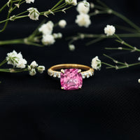 2.75 Carat Cushion Cut Lab Created Pink Sapphire Engagement Ring with Diamond