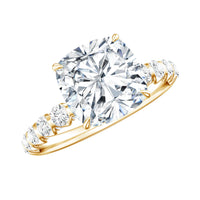 Cushion Cut Zircon Engagement Ring with Side Stones
